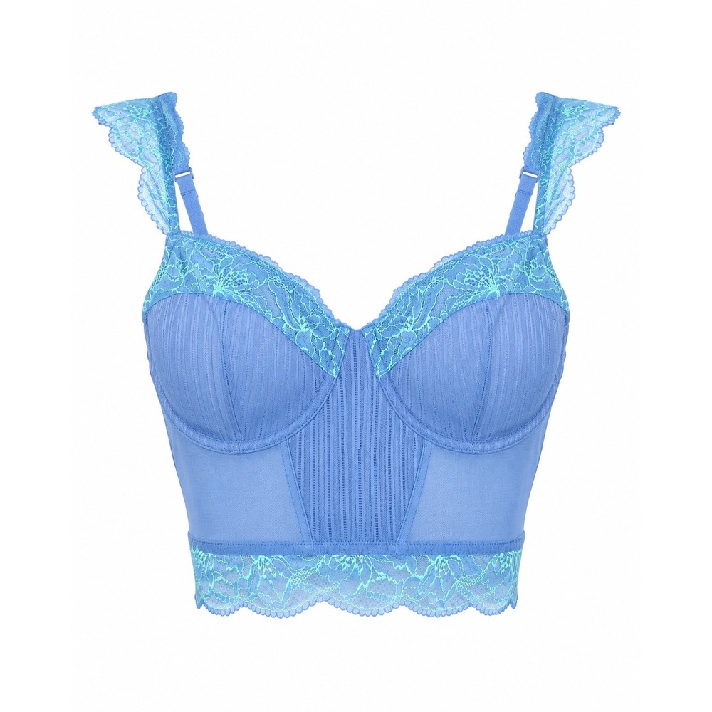 Cottagecore Coquette Auden Bustier Bra Blue Lime Green Lace Longline Ruffle L